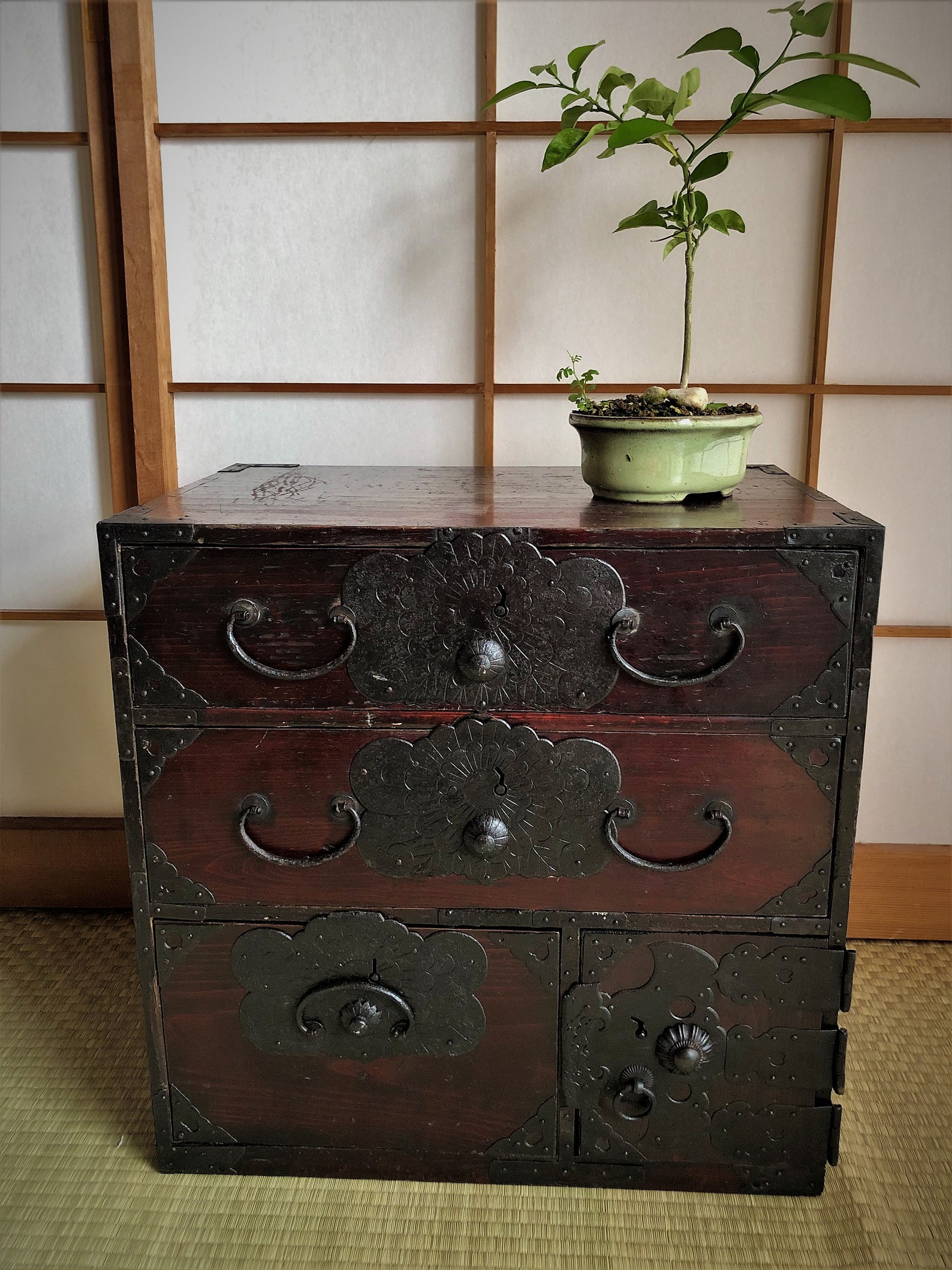 Antiker japanischer Möbelschrank 1800er Tansu Craft Braun | Etsy