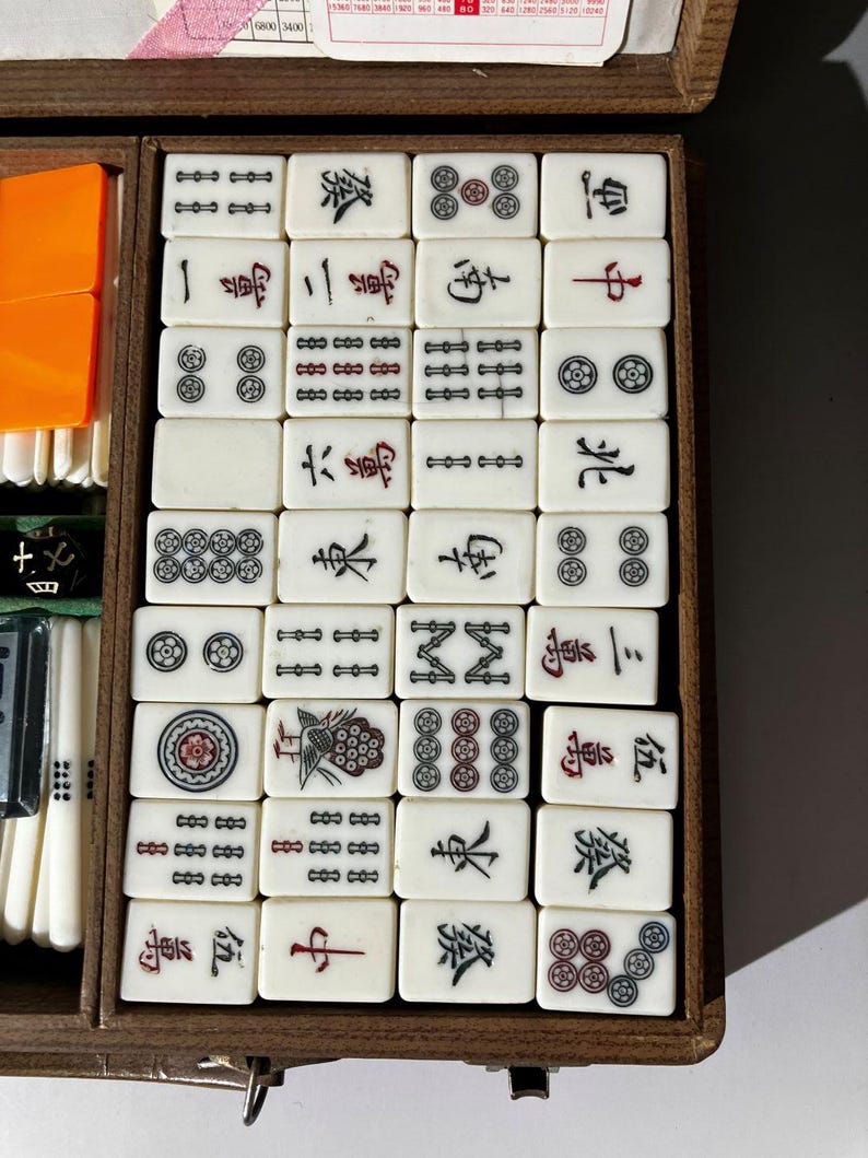 Juego de Mahjong Japonés Vintage con Estuche - Fichas, Dados y Palillos Completos imagen 5