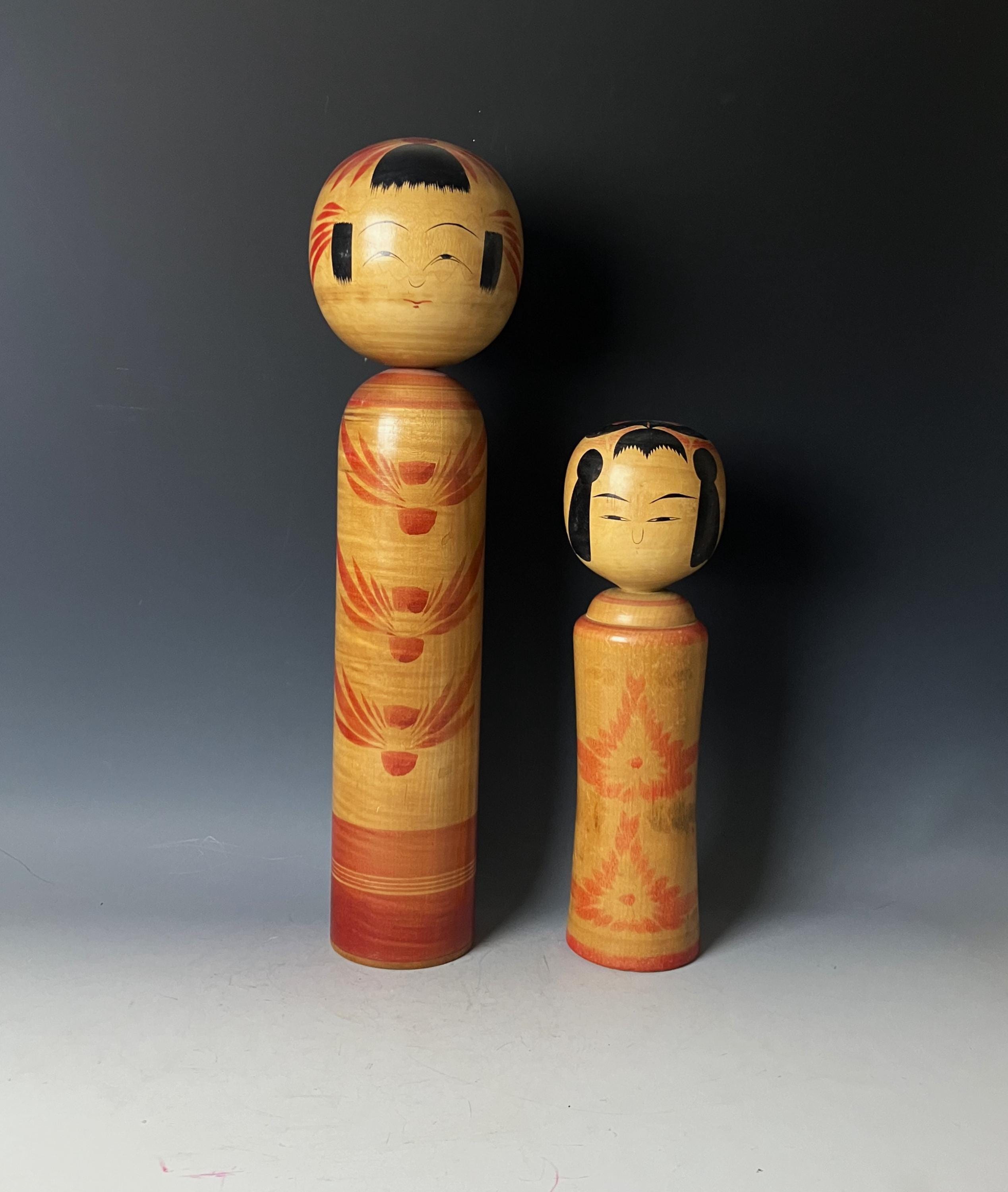Two Large Handmade Vintage Japanese Kokeshi Dolls – 47 Cm & 32 Cm