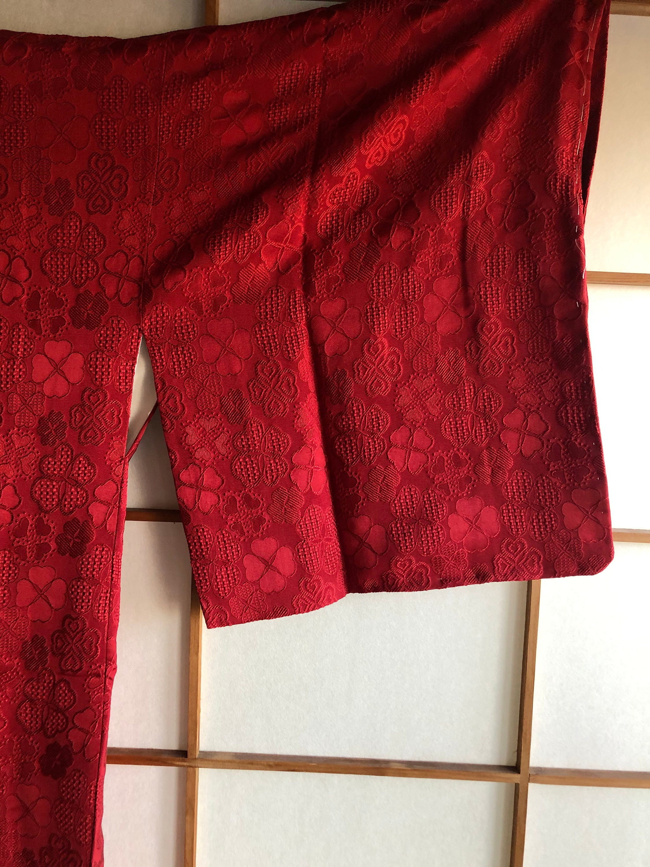 Japanese Vintage Silk Kimono Haori Robe Red Four | Etsy