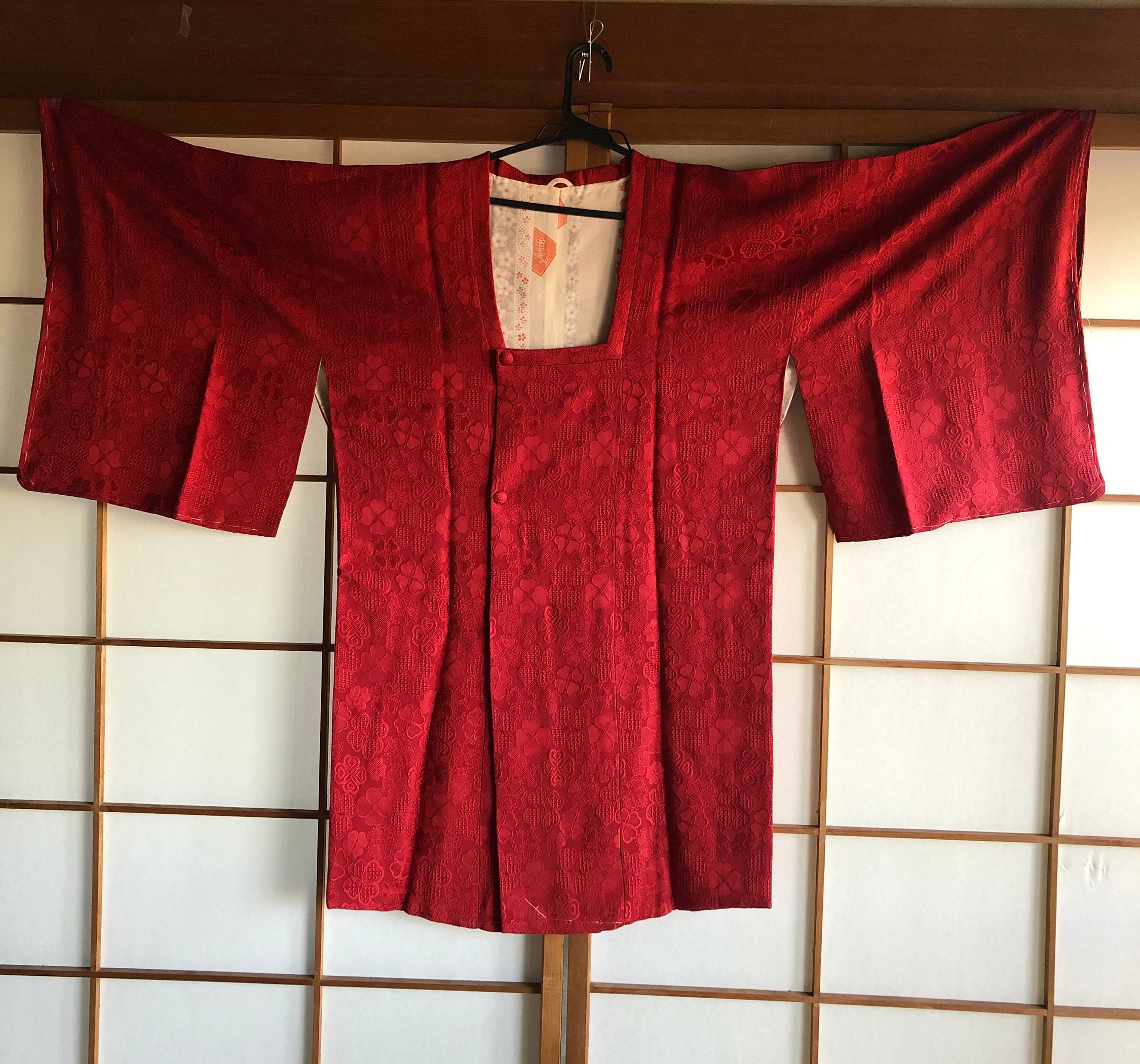 Japonesa Vintage Seda Kimono Haori Robe Rojo Etsy