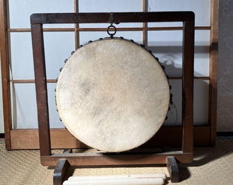 Antique Japanese Temple Drum – Vintage Taiko Ritual Drum Ornament