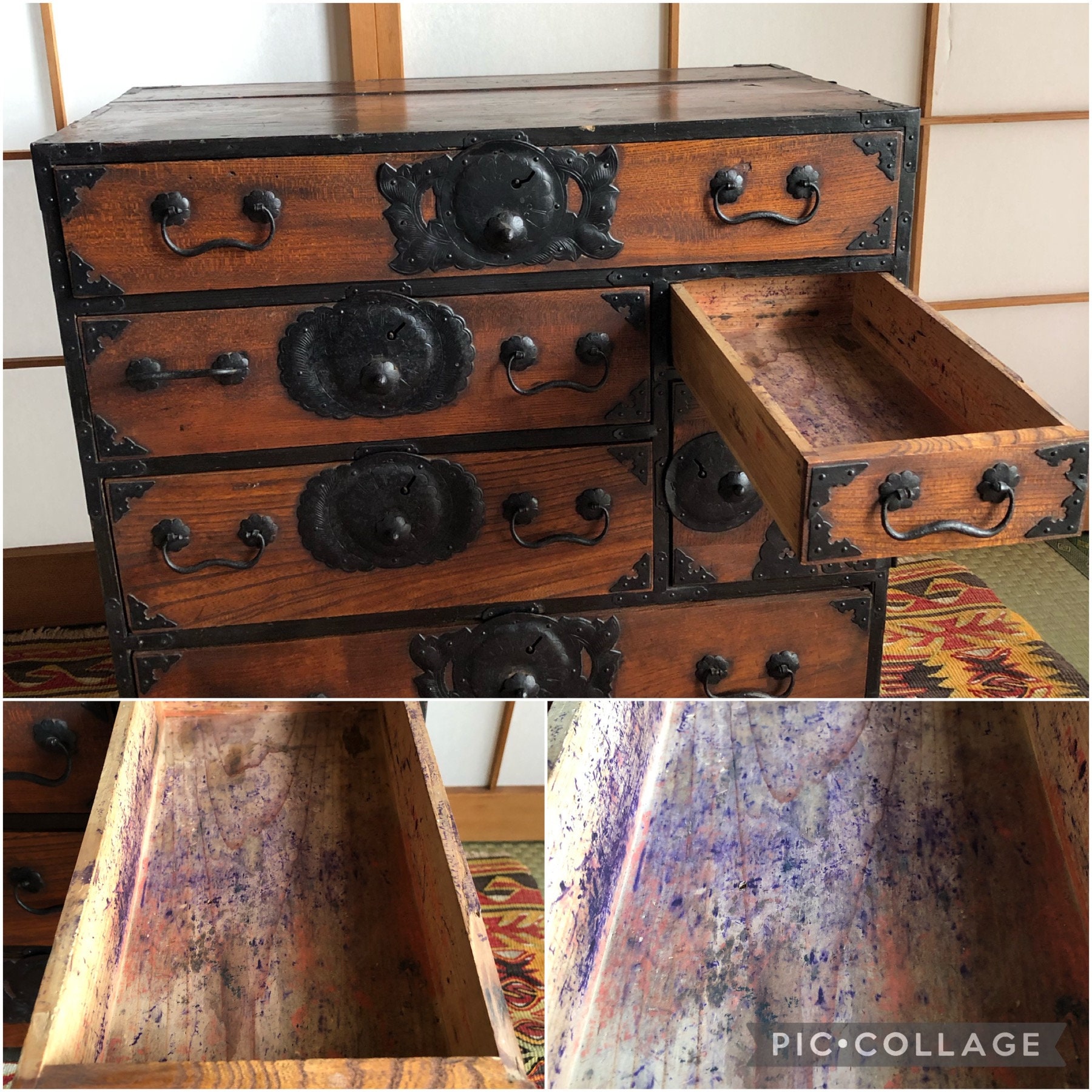 Muebles japoneses antiguos gabinete de madera Isho Dansu | Etsy