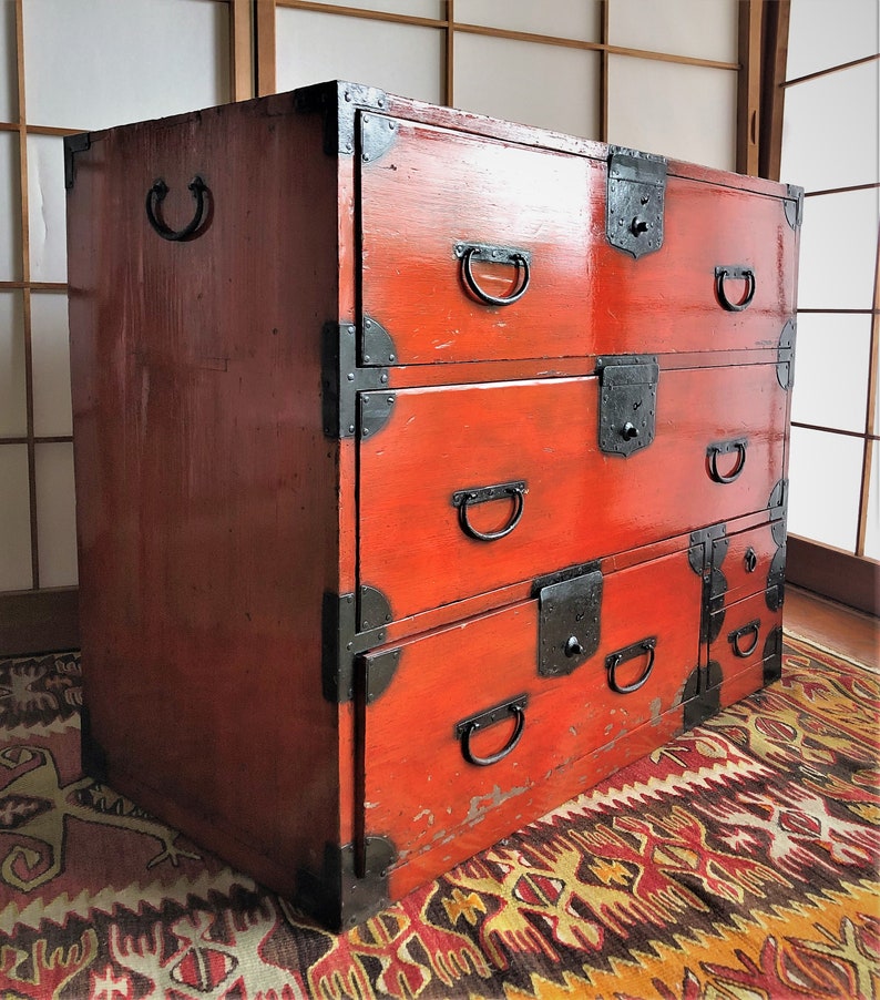 Antique Japanese Furniture Wood Isho Dansu Red Etsy