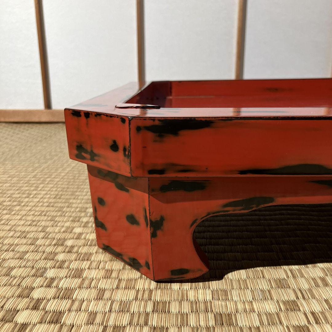 Antique Japanese Negoro Low Table – Red Urushi Lacquer Furniture