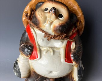 Japanese Ceramic Tanuki Raccoon Dog Sculpture for Garden or