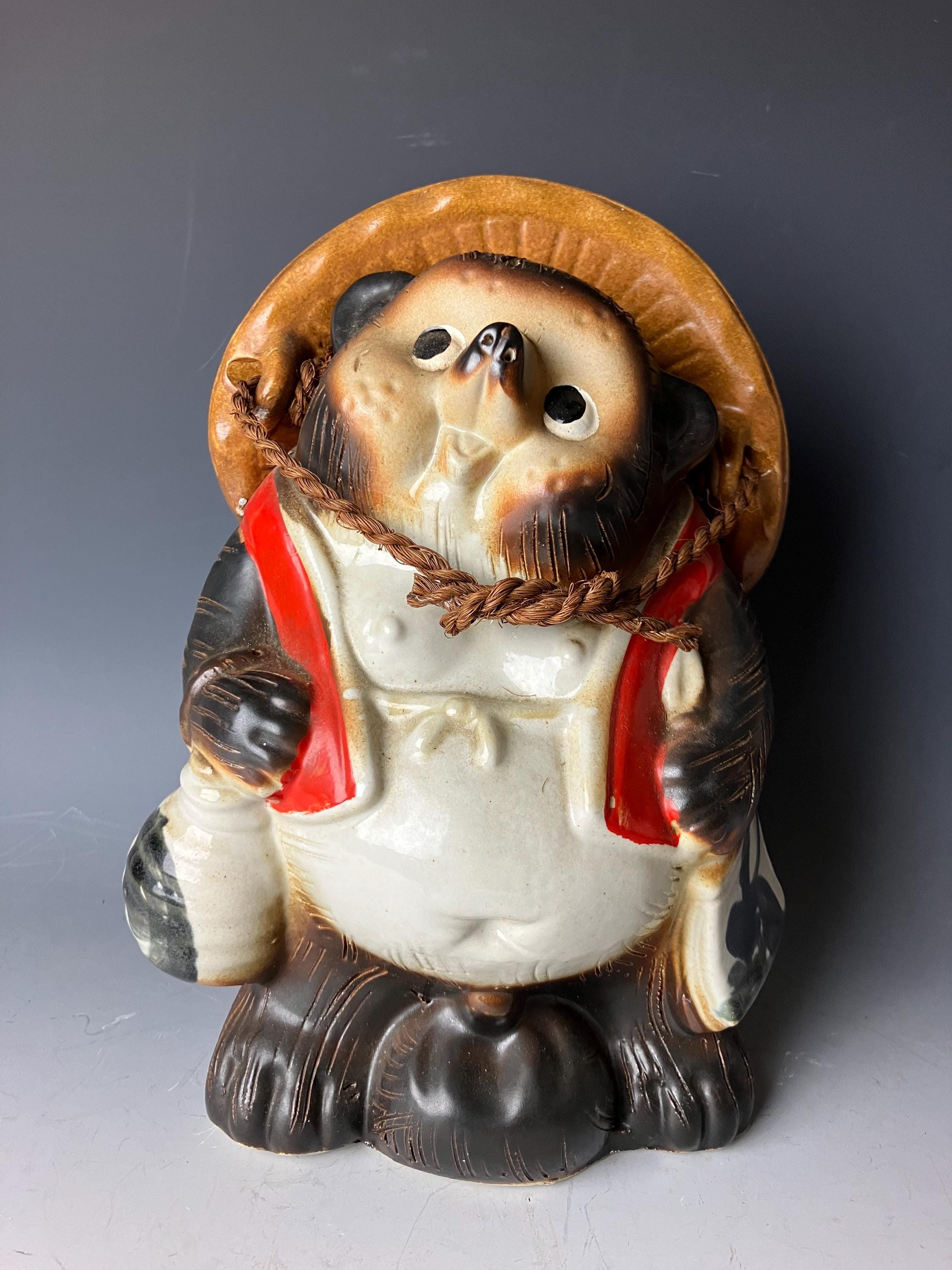 Japanese Ceramic Tanuki Raccoon Dog Sculpture for Garden or