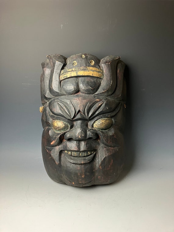 Antique Japanese Buddhist Deity Face - Handmade Wo