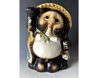 Handmade Japanese Ceramic Tanuki Piggy Bank | Shigaraki Clay Sculpture | Whimsical and Playful Art Piece