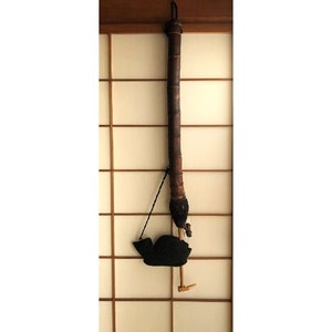 Japanese Vintage Pot-hook Jizaikagi Dining device with wood fish L.35.8in /91cm