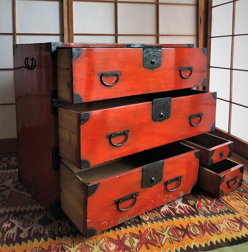 Antique Japanese Furniture Wood Isho Dansu Red Etsy