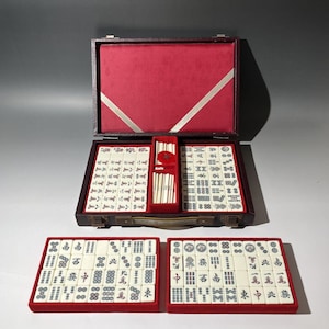 Juego de Mahjong Japonés Vintage con Estuche - Fichas, Dados y Palillos Completos