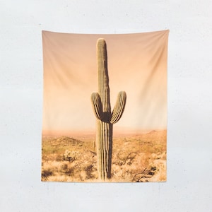 Cactus Plant Wall Hanging, Succulent Desert Tapestry, Large Vertical Landscape Dorm Wall Decor