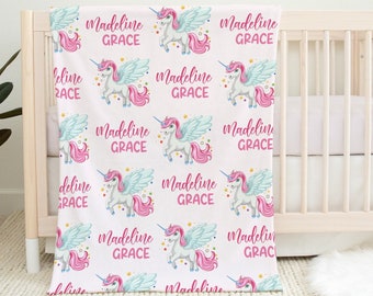 Personalized Unicorn Baby Blanket: Minky or Sherpa, Custom Name