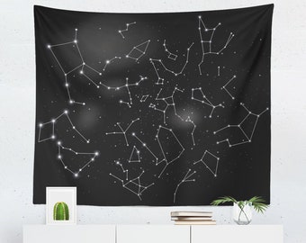 Star Constellation Tapestry Wall Hanging, Space Night Sky Wall Decor, Zodiac Black Dorm Room Decor