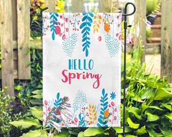 Hello Spring Garden Flag, Spring Flowers Garden Flag, Modern Welcome Flag Outdoor Yard Decor, Gift for her Housewarming Gift