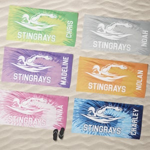 Personalized Tie Dye Beach Towel: Custom Swim Team Towel