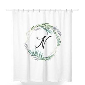 Custom Monogram Shower Curtain: Floral Wreath Bath Decor Set