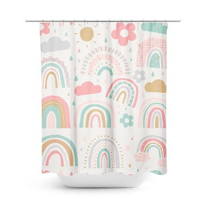 Rainbow Shower Curtain, Toddler Infant Baby Fun Rainbow Shower Curtain, Bathroom Décor, Rainbow Bathroom Set, Girls Bathroom