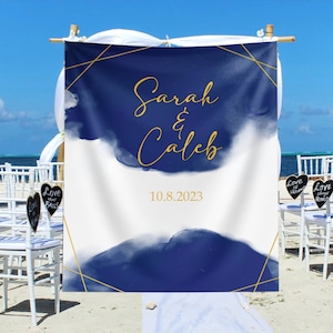 Custom Wedding Backdrop, Personalized Navy Blue Wedding Tapestry for Reception, Wedding Decoration, Custom Quote Wedding Backdrop