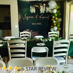 Custom Wedding Backdrop, Personalized Emerald Green Beige White Wedding Tapestry for Reception, Decoration, Custom Quote Wedding Backdrop image 7