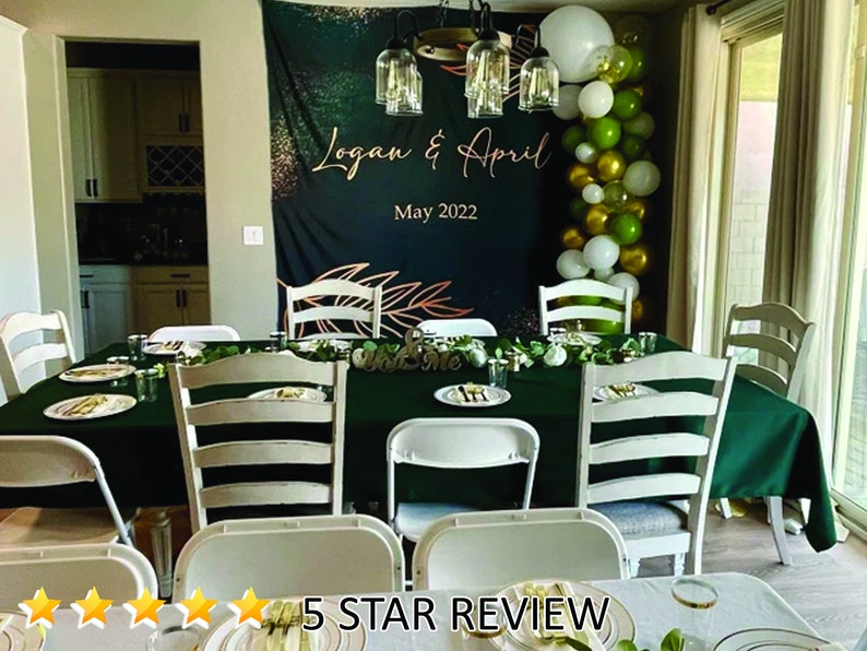 Custom Wedding Backdrop, Personalized Emerald Green Beige White Wedding Tapestry for Reception, Decoration, Custom Quote Wedding Backdrop image 7