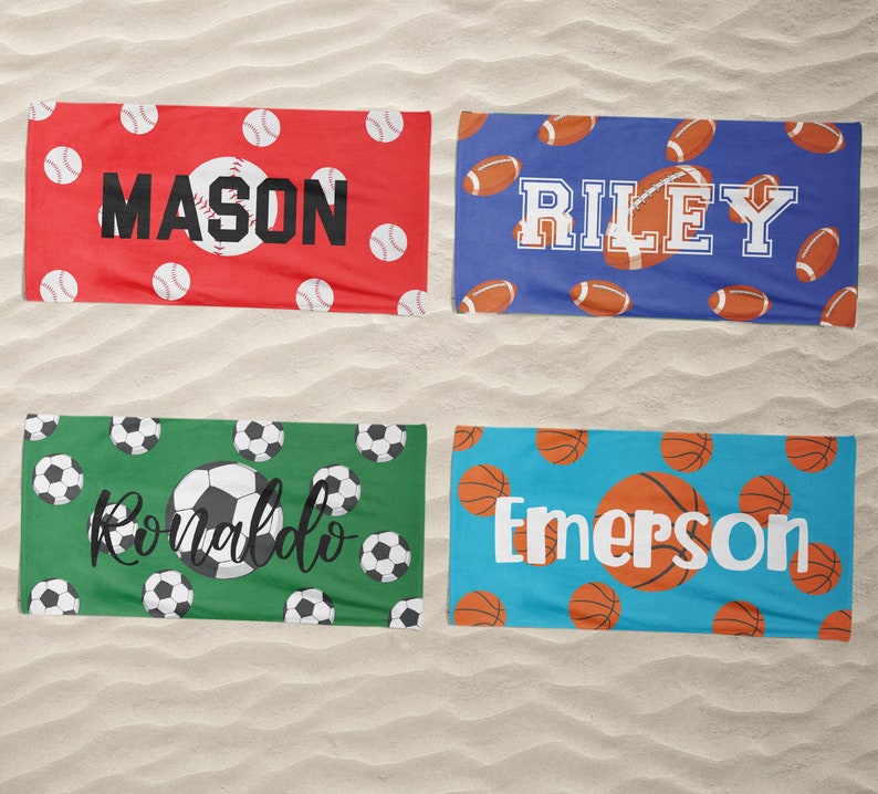 Personalized Sports Beach Towels Kids Beach Towel With Name Etsy