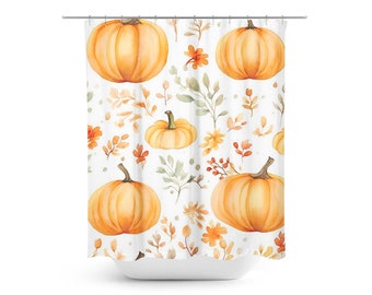 Fall Pumpkin Shower Curtain Bath Mat Set, Fall Bathroom Décor, Pumpkin Shower Curtain, Fall Pumpkin Shower Curtain