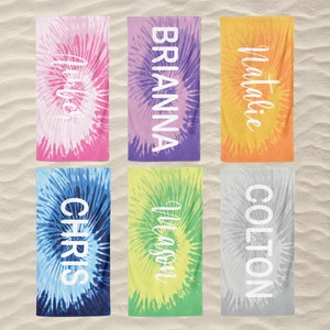 Personalized Tie Dye Beach Towels , Kids Beach Towel with Name, Custom Tie Dye Pool Towels