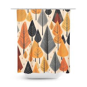 Fall Trees Shower Curtain Bath Mat Set, Fall Bathroom Décor, Fall Colors Shower Curtain, Autumn Shower Curtain