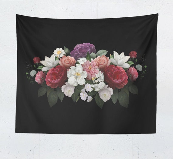 Black Floral Tapestry Dark Floral Wall Art Flower Wall Hanging Flower Backdrop Flower Tapestry Roses Wildflower Etsy