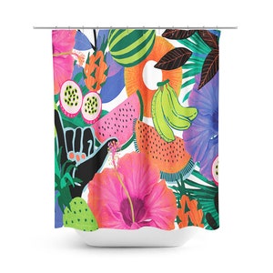 Tropical Retro Shower Curtain, Peace Sign Retro Bath Set, Girls Shower Curtain Set, Tropical Bathroom Décor