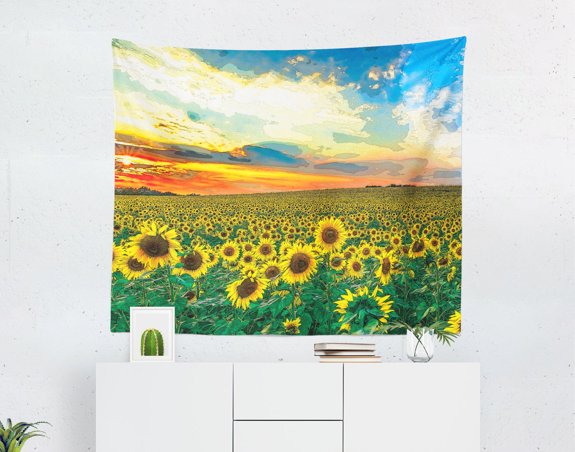 Sunflower Landscape Painting Tapestry Flower Field Wall - Etsy