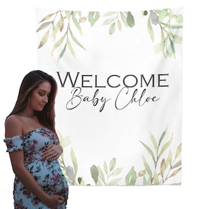 Baby Shower Backdrop, Boy or Girl Baby Shower Decor, Green Leaves Tapestry for Baby Shower, Baby Shower Decoration