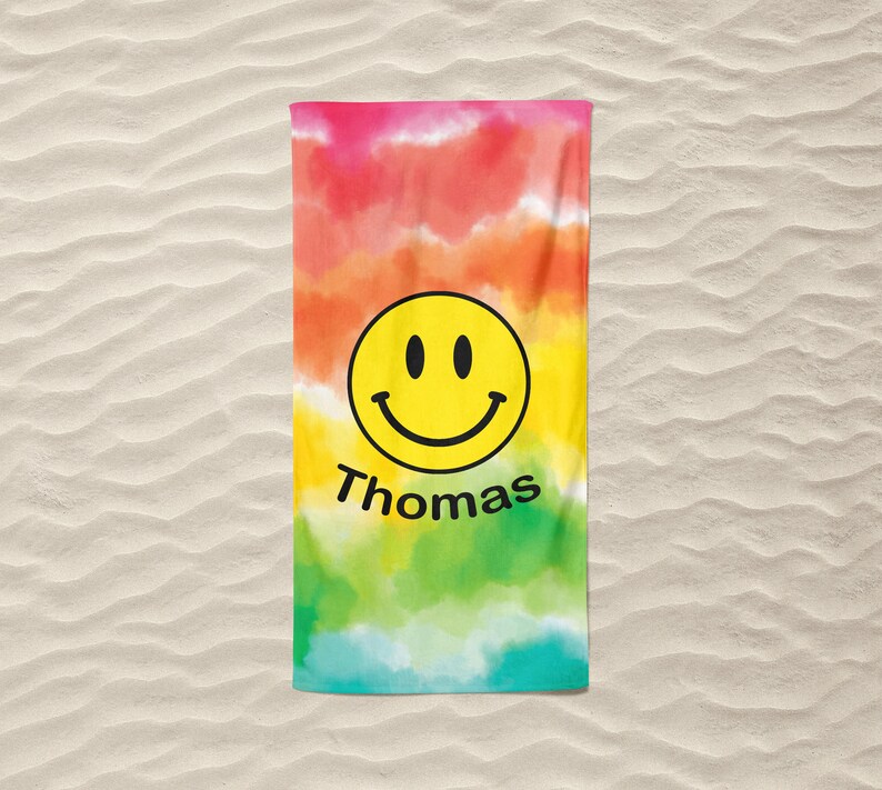Smiley Face Beach Towels With Name Personalized Tie Dye Beach Etsy