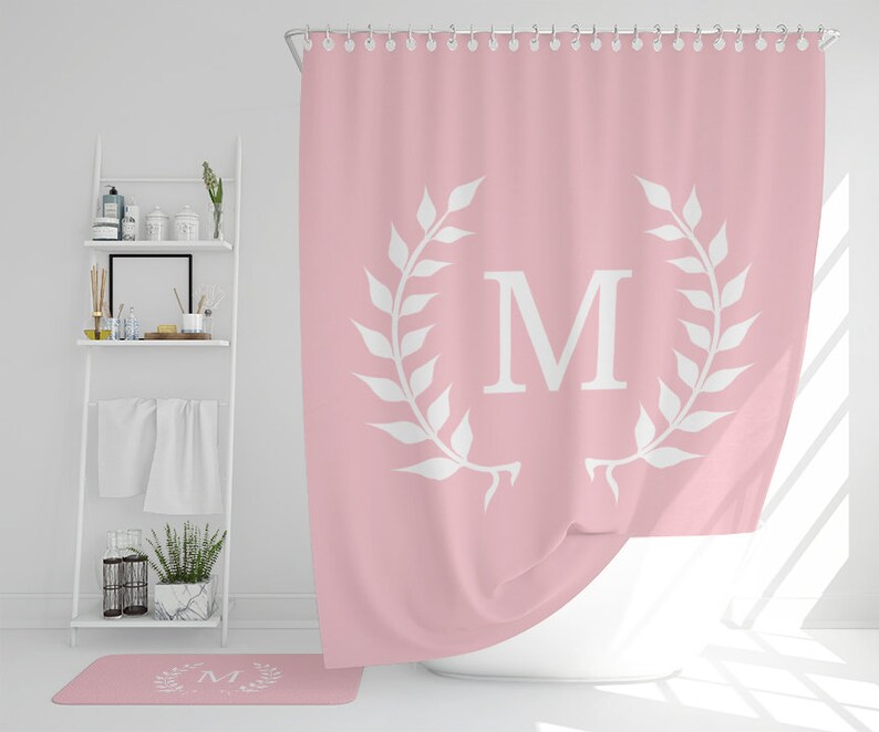 Custom Monogram Shower Curtain Custom Monogram Bath Mat Etsy