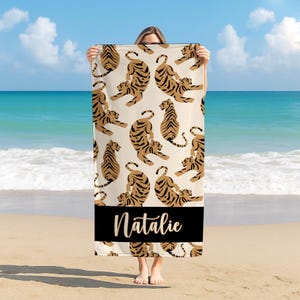Beach Towels Personalized, Cheetah Beach Towel with Name, Animal Print Personalized Tropical Towel Girls Monogram Name