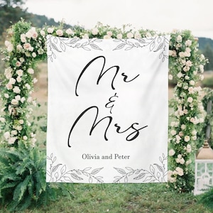 Custom Wedding Backdrop, Mr and Mrs Personalized Wedding Tapestry for Reception, Wedding Decoration, Custom Quote Wedding Backdrop