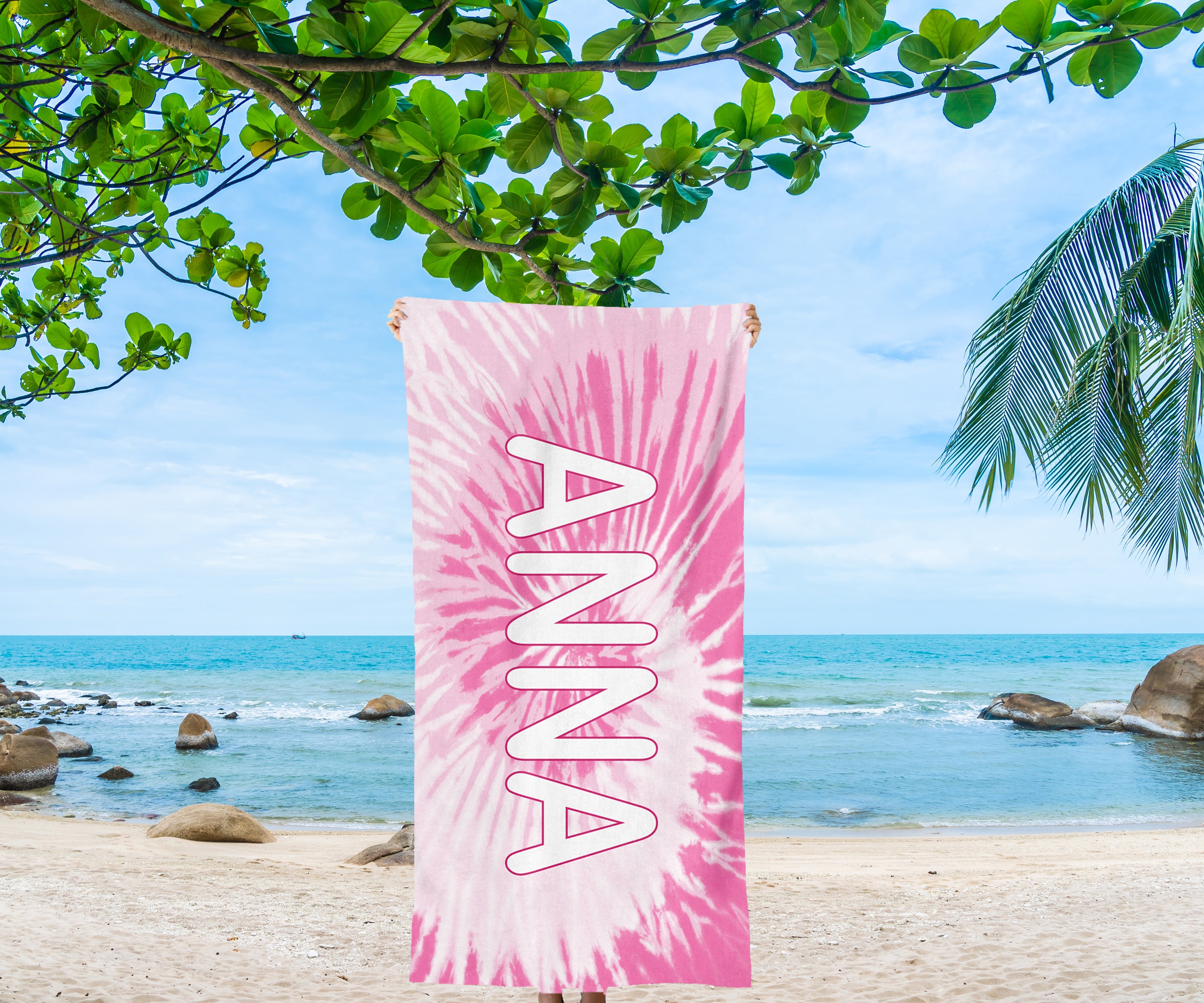 E-shine Custom Beach Towels - Personalized With Name, Tie Dye Design - View #4