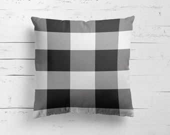 Buffalo Check Throw Pillow, Plaid Pillow or Pillow Cover, Black and White Pillow, Outdoor or Indoor