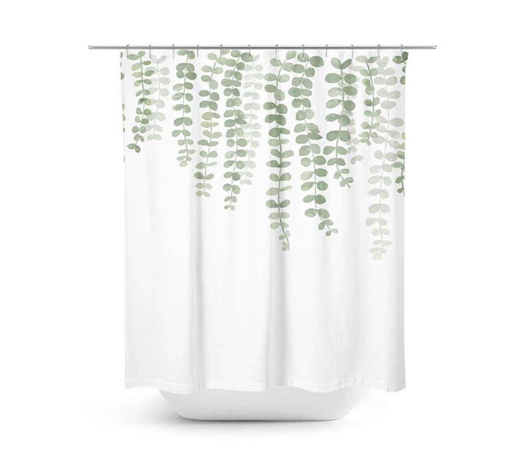 Botanical Shower Curtain Set, Vine Leaves Bathroom Set, Greenery Plants