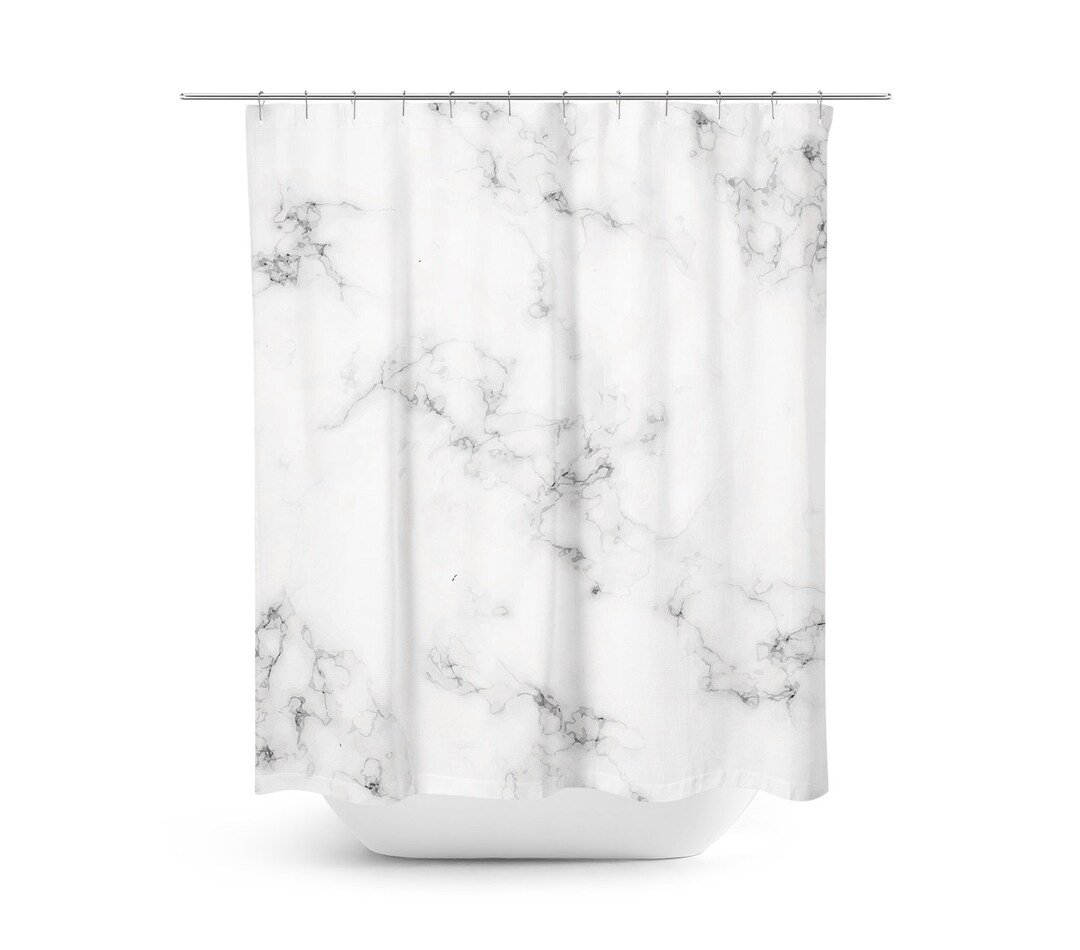 Marble Shower Curtain Bathroom Set, White Marble Shower Curtain With