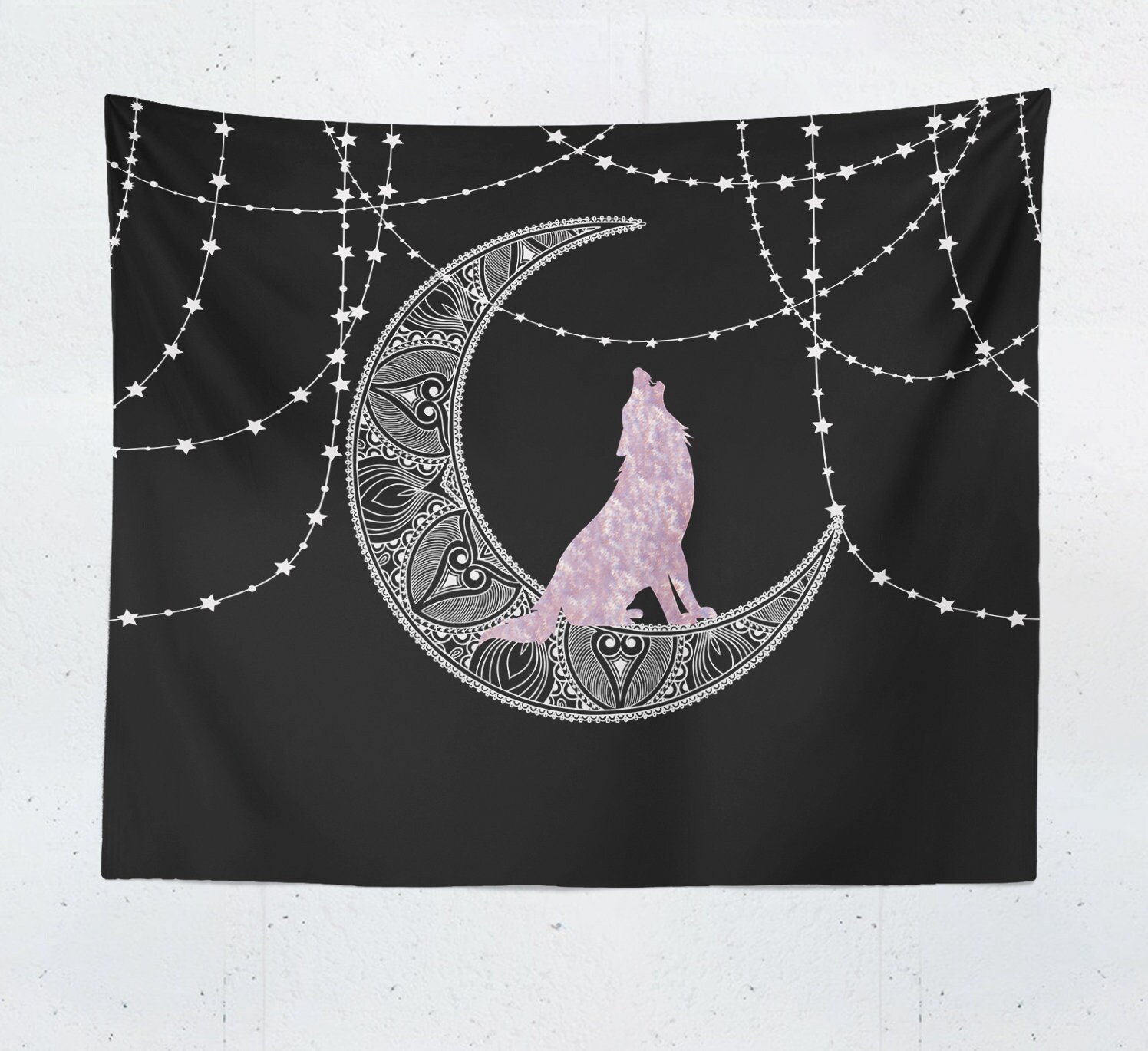Moon Wolf Tapestry Stars Tapestry Mediation Yoga Wall Hanging