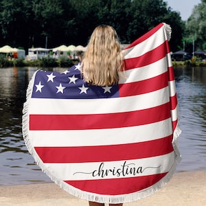 American Flag Beach Towel, 4th of July Party, USA Pride Towel, Girls Beach Towel, Memorial Day, Personalized Girls Towels