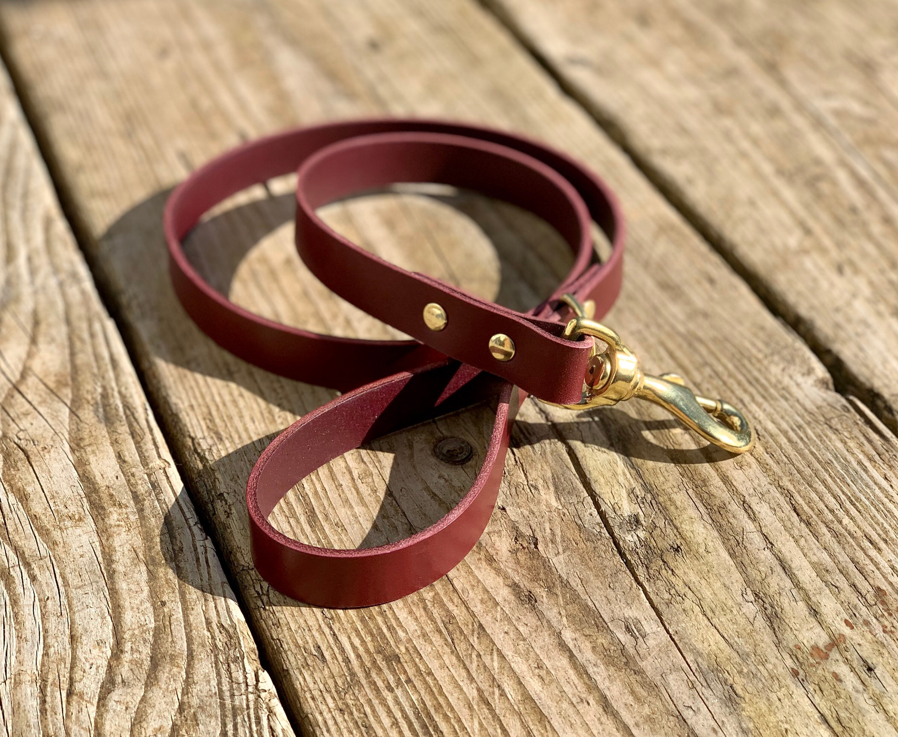 Burgundy leather dog lead with solid brass fittings Etsy