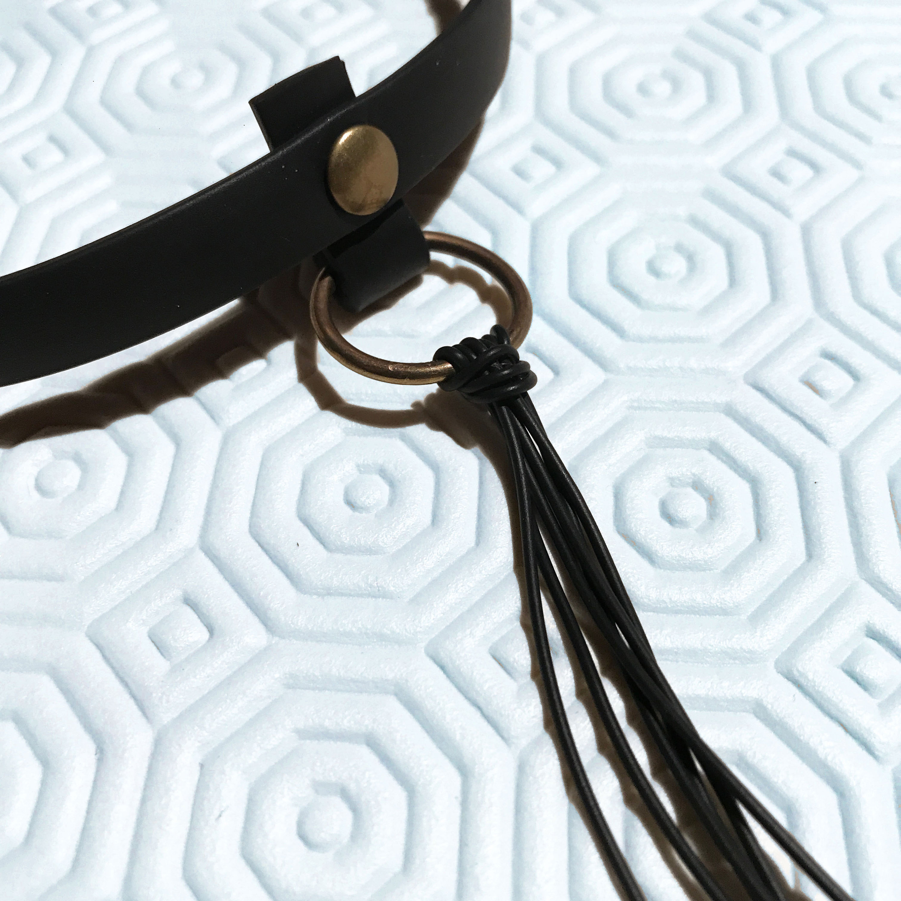 Black Rubber Adjustable Fringe Choker, Latex Oring Statement Collar