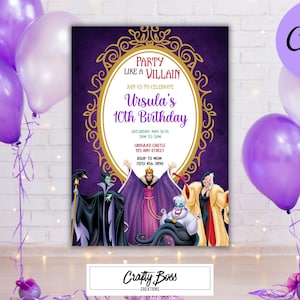 Villain Birthday party invitation, Evil queen birthday invitation, halloween Birthday, party like a villain, editable Canva template