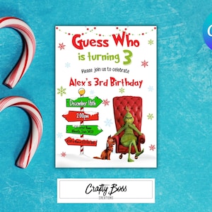 Grinch birthday invitation | Grinchmas birthday | Christmas birthday invitation | Christmas boy birthday | editable invitation template