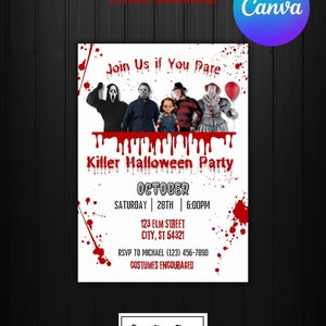 Killer Halloween Party Invitation, Horror halloween Invitation, Instant Download, Editable Canva Template