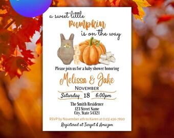 Fall Baby Shower Invitation Template, A Little Pumpkin is on the way, Baby shower invitation, printable invitation, instant download
